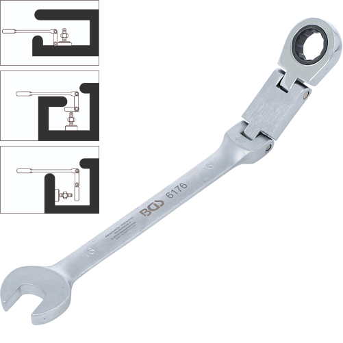 Kľúč očkoplochý račňový, dvojkĺbový, nastaviteľný, 16 mm, BGS 6176